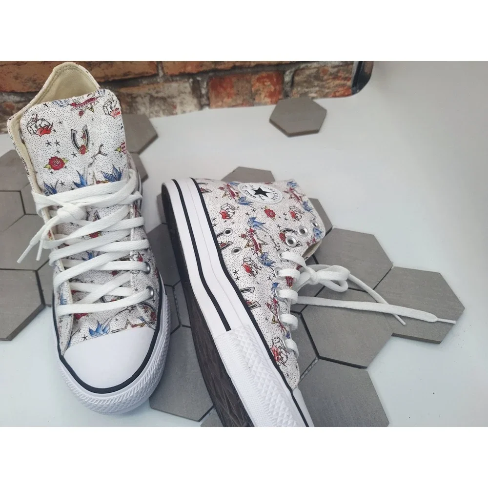 Converse Chuck Taylor Hi American Traditional Tattoo Flash Print Mens Sz 9 Rare